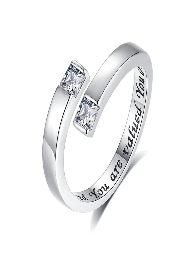 YLT Adjustable Birthstone Ring for Women - 925 Sterling Silver Rings Cubic Zirconia Open Ring Daughter Gifts for Teens (Adjustable, You are loved You are valued You are beautiful, April) - Image 1