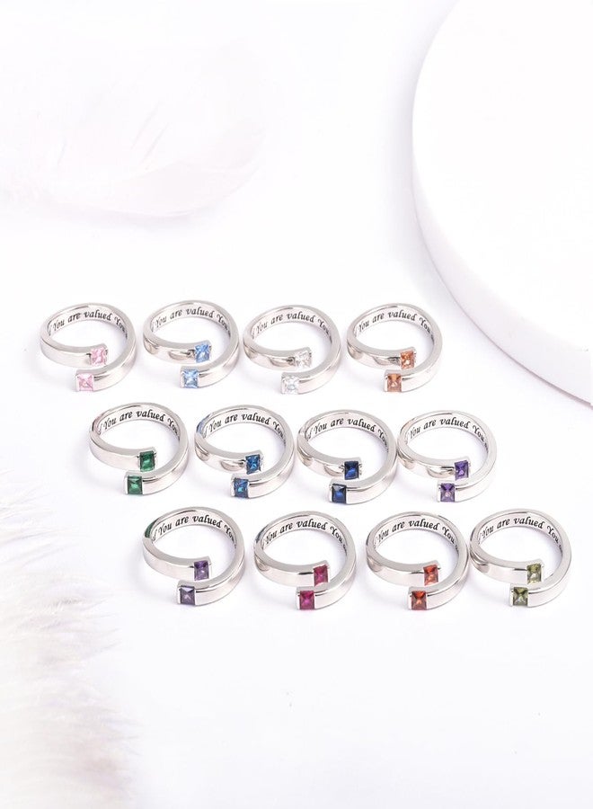 YLT Adjustable Birthstone Ring for Women - 925 Sterling Silver Rings Cubic Zirconia Open Ring Daughter Gifts for Teens (Adjustable, You are loved You are valued You are beautiful, April) - Image 5