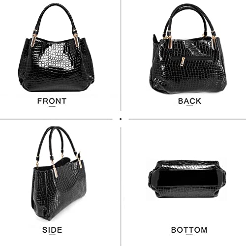 Monique Women Large Alligator Pattern Faux Leather Top-handle Bag Evening Party Handbag Travel Tote - Image 5