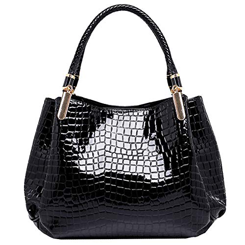 Monique Women Large Alligator Pattern Faux Leather Top-handle Bag Evening Party Handbag Travel Tote - Image 1