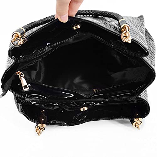 Monique Women Large Alligator Pattern Faux Leather Top-handle Bag Evening Party Handbag Travel Tote - Image 3