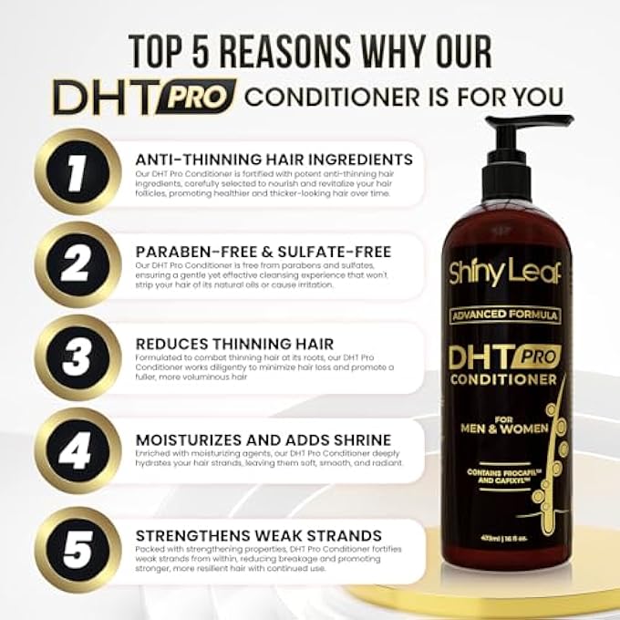 Shiny Leaf HAIR LOSS CONDITIONER FOR WOMEN & MEN - DHT BLOCKER INCLUDED, PARABEN & SULFATE FREE BIOTIN CONDITIONER, THICKENING FORMULA FOR THINNING HAIR, SAFE FOR ALL HAIR TYPES - USA MADE, 16OZ - Image 3
