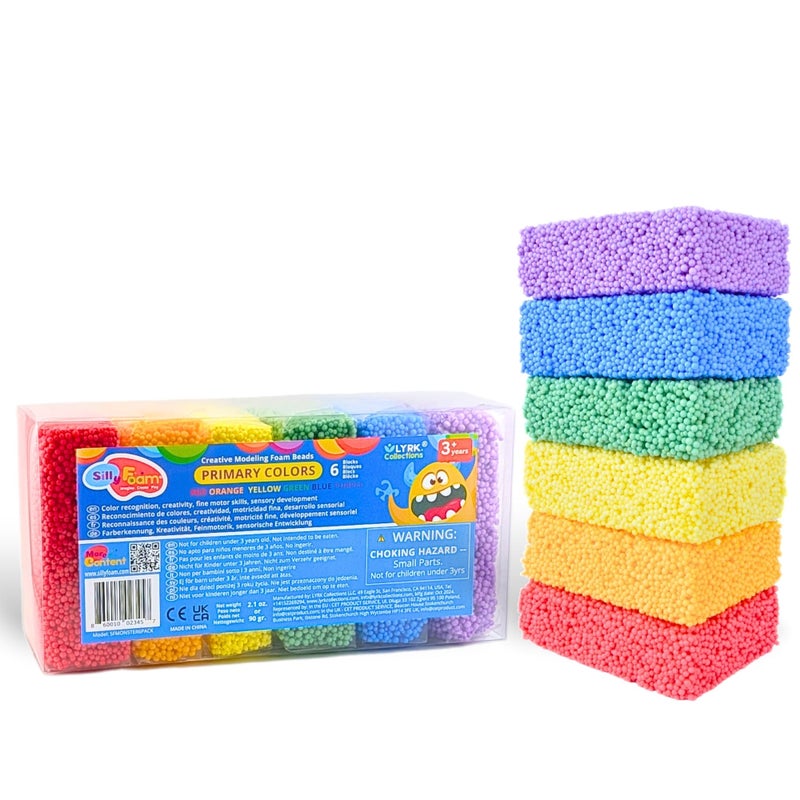 LYRK Collections Silly Foam, Creative Modeling Foam Beads, 1-Pack of 6 Primary Colors, Easy Clean Up, Perfect for Preschool and Kids, Arts & Crafts, Sensory Play, STEM, Travel Toy, Holiday Gifts, Non-Toxic (Age 3+) - Image 1