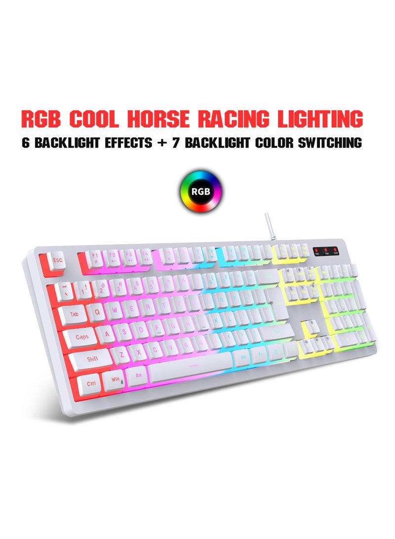 Rock Pow Wired Gaming Keyboard Mouse Combo,RGB Gaming Mice Ergonomic Ultralight 8000DPI Optical Sensor,104 Keys RGB Backlit Gaming Keyboard,Mechanical Feel Anti-ghosting Keyboard Mice for PC Gamer White - Image 5