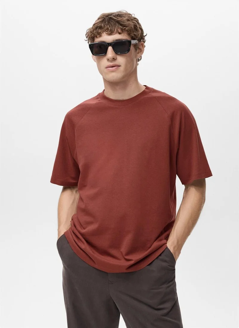 Mango Man Relaxed-fit cotton-linen t-shirt