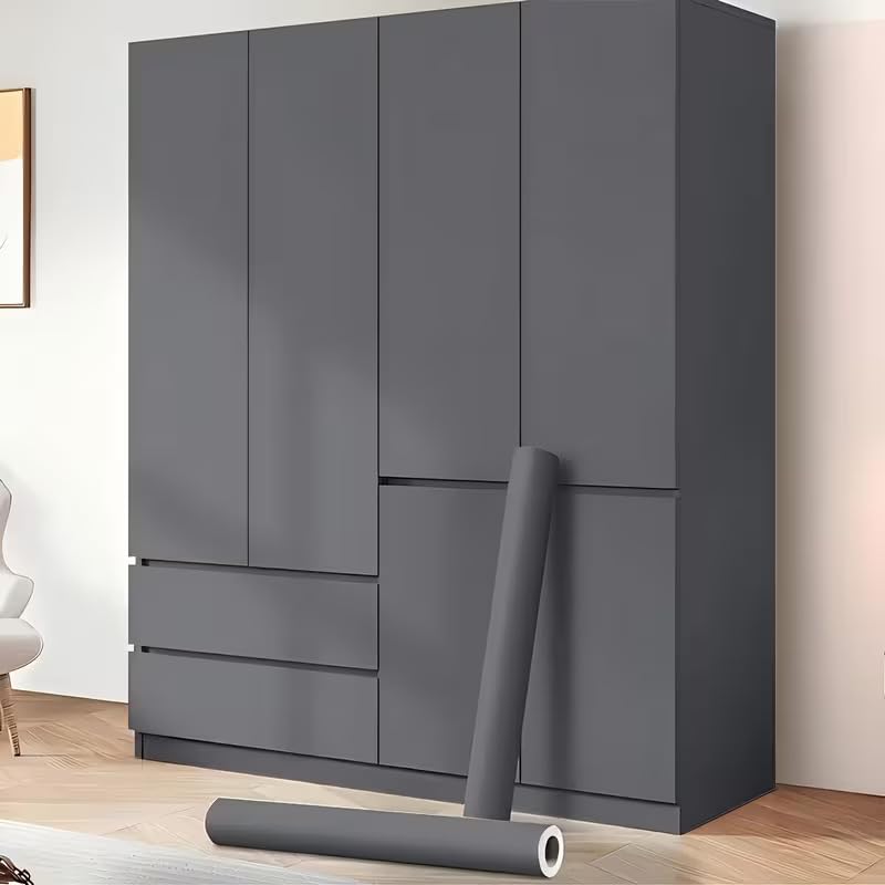 HAPPYMATES Matte Dark Grey Self Adhesive Wood Wallpaper Peel and Stick Kitchen Cabinet Contact Paper Waterproof Waterproof Vinyl Wrap for Cabinets Desk (Grey Wood, 30 x 254 cm) - Image 1