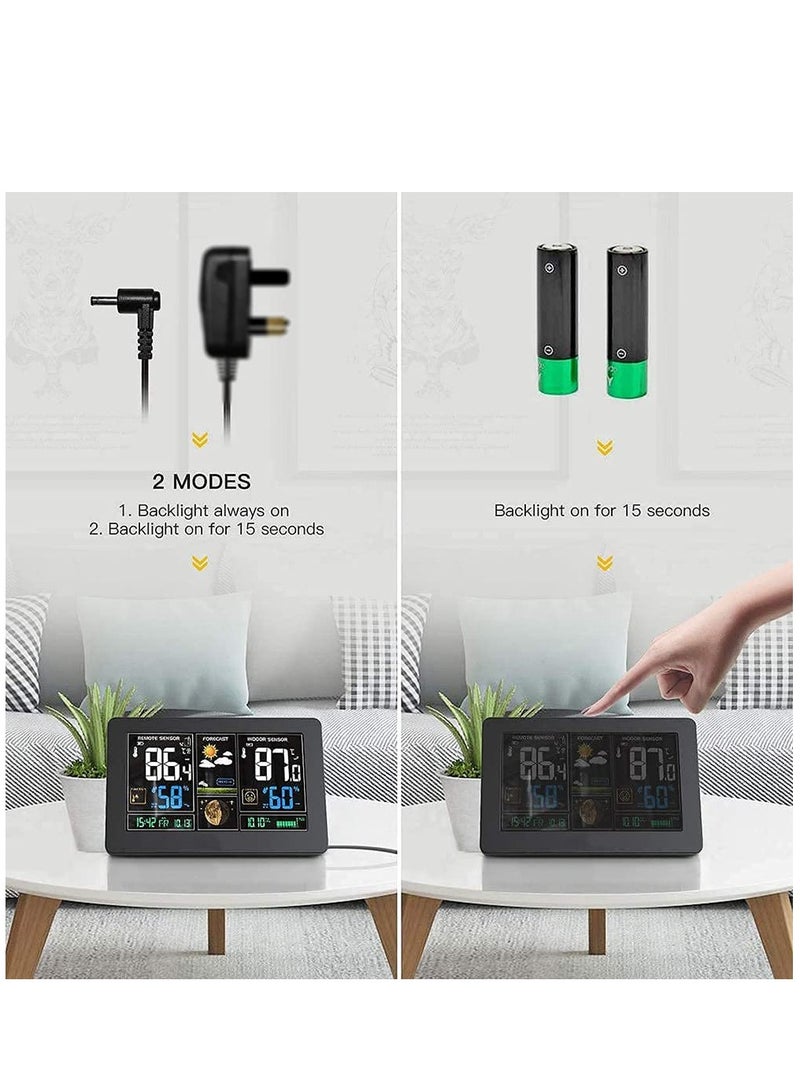 SYOSI Weather Station Wireless Indoor Outdoor Thermometer, Color Display Digital Weather Thermometer with Atomic Clock, Forecast Station with Calendar and Adjustable Backlight - Image 5