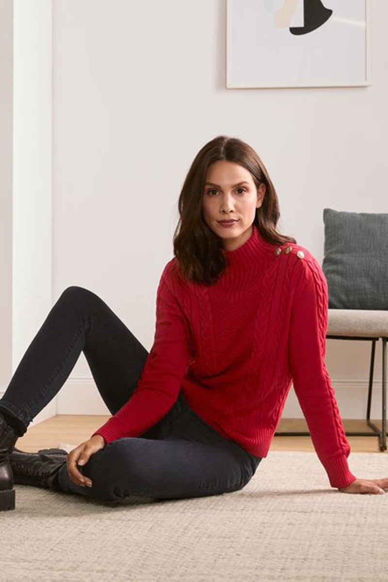 Tchibo سويت شيرتات نسائية بأكمام طويلة وبتصميم مزخرف، أحمر - Image 1