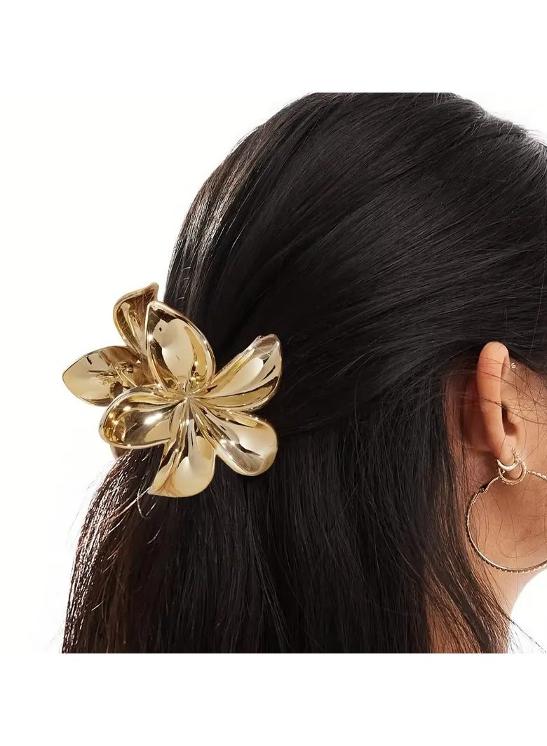 Goolsky 1pc Golden Flower Shaped Hairpin Plumeria Hairpin Electroplated Metal Texture Lightweight Fashionable Bauhinia Hair Accessories Suitable for Updos Daily Wear - Image 1