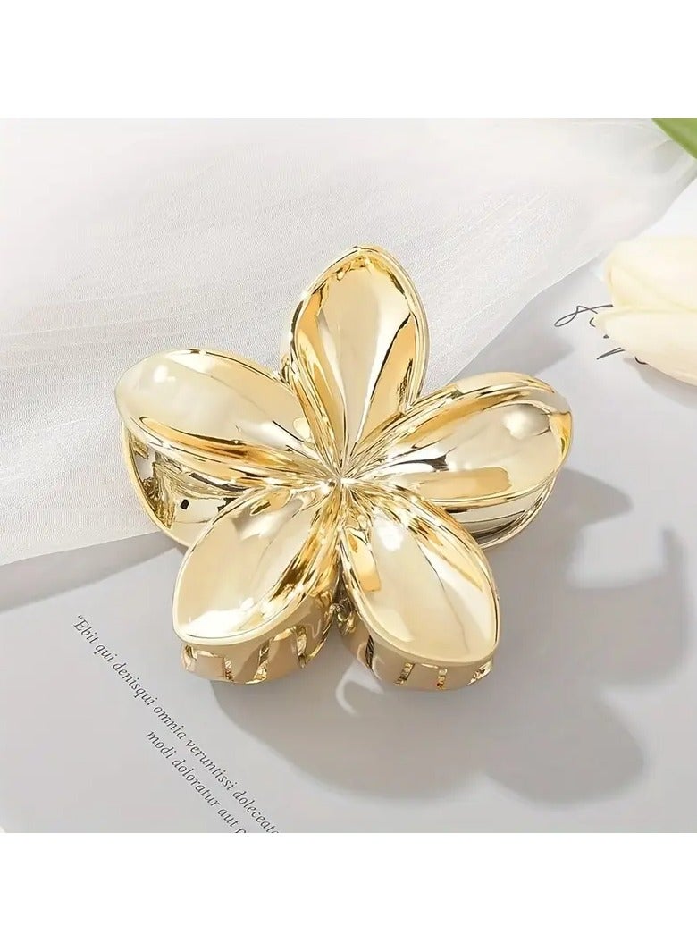 Goolsky 1pc Golden Flower Shaped Hairpin Plumeria Hairpin Electroplated Metal Texture Lightweight Fashionable Bauhinia Hair Accessories Suitable for Updos Daily Wear - Image 2