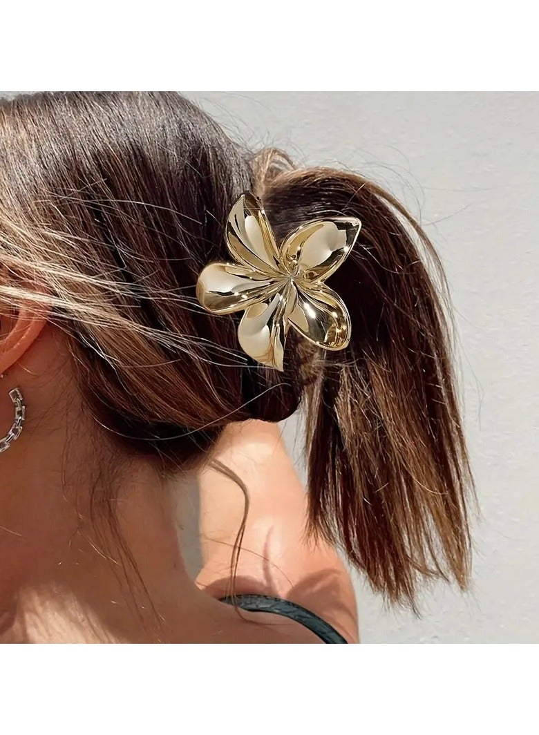 Goolsky 1pc Golden Flower Shaped Hairpin Plumeria Hairpin Electroplated Metal Texture Lightweight Fashionable Bauhinia Hair Accessories Suitable for Updos Daily Wear - Image 3