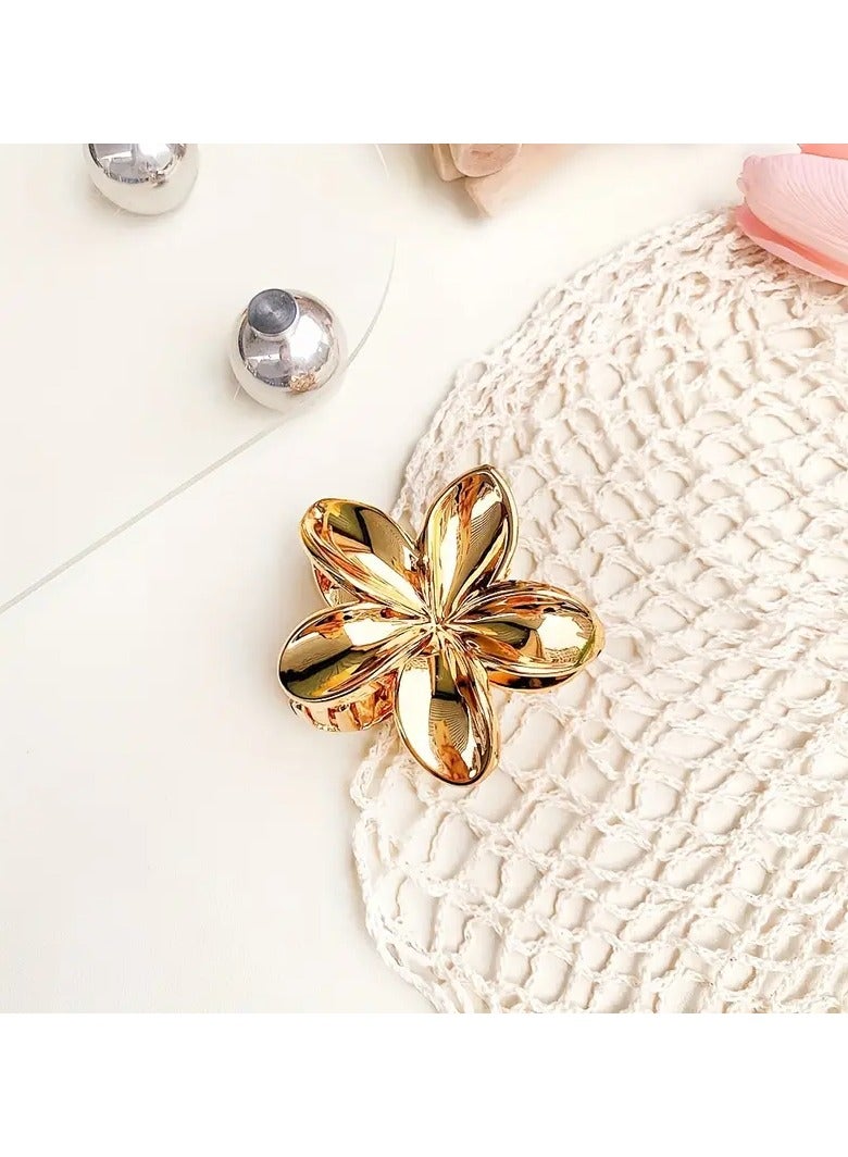 Goolsky 1pc Golden Flower Shaped Hairpin Plumeria Hairpin Electroplated Metal Texture Lightweight Fashionable Bauhinia Hair Accessories Suitable for Updos Daily Wear - Image 4