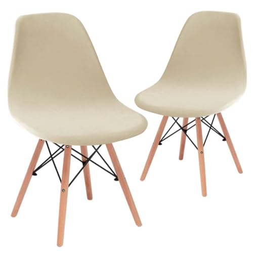 Bifaunvogel Shell Chair Covers Velvet Mid Century Modern Dining Chair Covers Stertch Dining Room Shell Side Chair Slipcovers Lounge Armless Chairs Covers for Kitchen Dining Room Set of 2 Beige - Image 1