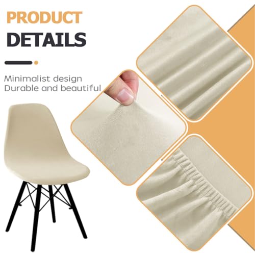 Bifaunvogel Shell Chair Covers Velvet Mid Century Modern Dining Chair Covers Stertch Dining Room Shell Side Chair Slipcovers Lounge Armless Chairs Covers for Kitchen Dining Room Set of 2 Beige - Image 3