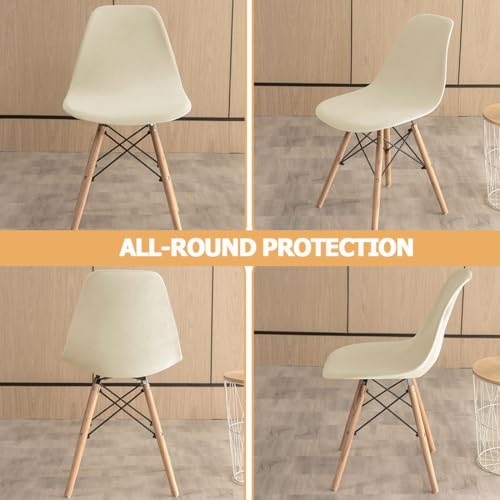 Bifaunvogel Shell Chair Covers Velvet Mid Century Modern Dining Chair Covers Stertch Dining Room Shell Side Chair Slipcovers Lounge Armless Chairs Covers for Kitchen Dining Room Set of 2 Beige - Image 5