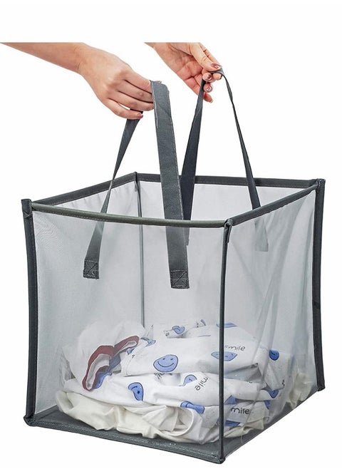 Mesh Popup Laundry Hamper,With Handles,Portable and Collapsible Laundry Basket,Used for Laundry Room,Student Dormitory or Travel Storag (Gray, Single-Layer)