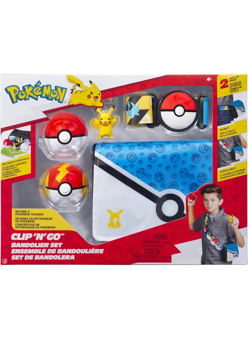 Pokemon Pikachu Clip ‘N’ Go Bandolier Set - 2-Inch Pikachu Battle Figure with Poke Ball and Fast Ball Plus Themed Belt and Bandolier - Image 1