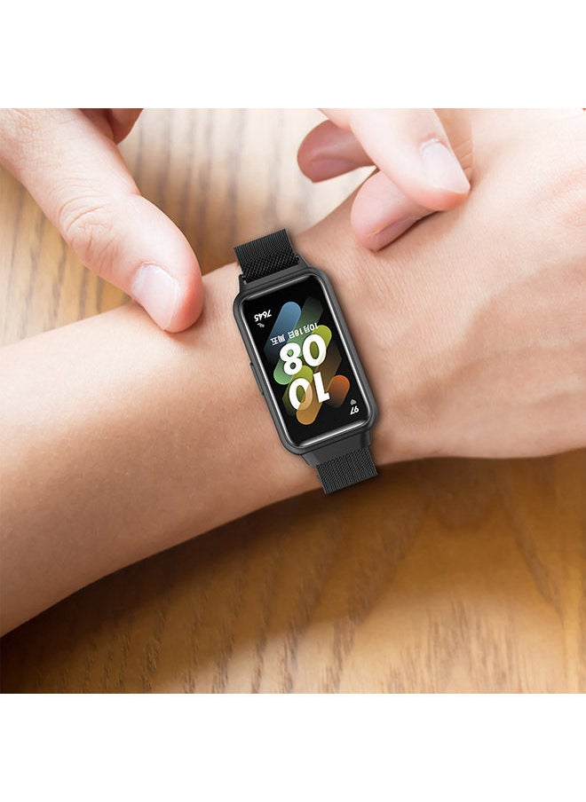 O Ozone - Milanese Strap With TPU Watch Case For Huawei Watch Band 7 Black - Image 1