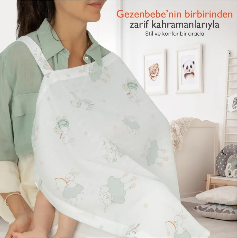 Gezenbebe Hero Muslin Baby Breastfeeding Bib (60x90) Bunny