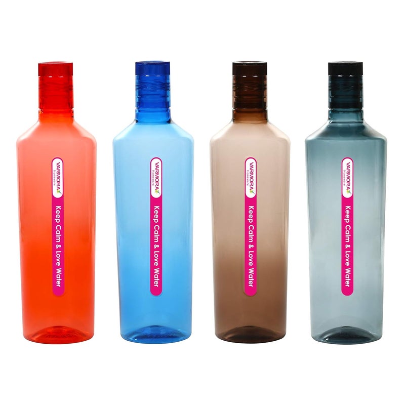 Varmora AQUA0071028 Plastic Water Bottle, 1L, Set of 4, Multicolour - Image 1