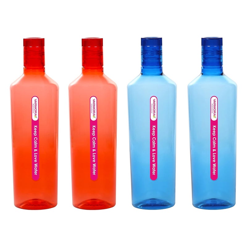 Varmora AQUA0071028 Plastic Water Bottle, 1L, Set of 4, Multicolour - Image 2