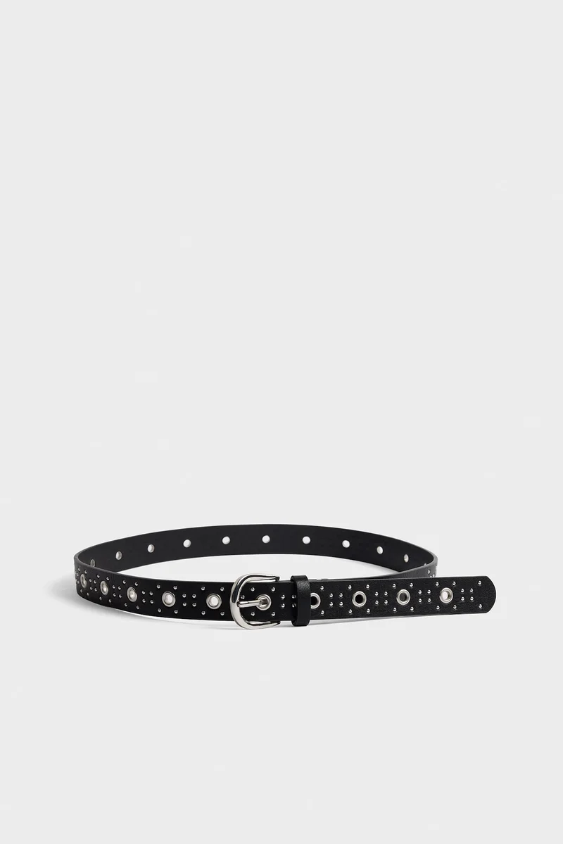 Woman Animal Print Oval Buckle Faux Leather