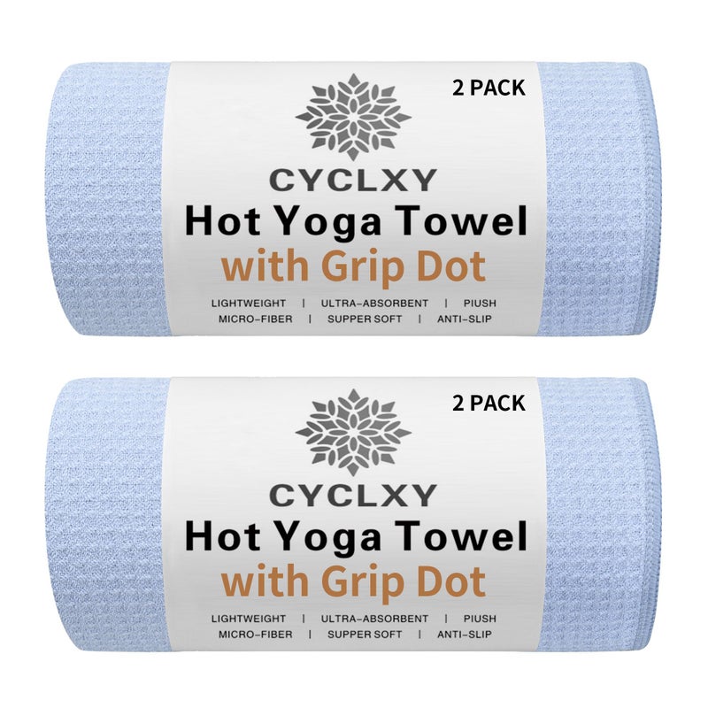 CYCLXY 2 Pack Hot Yoga Towel with Grip Dotï¼ŒStickyfiber Yoga Mat Towels Non Slip for Hot Yoga,Absorbent Microfiber Sweat Anti-Slip Cover,Bikram,Pilates,Exercise,Fitness - Image 1