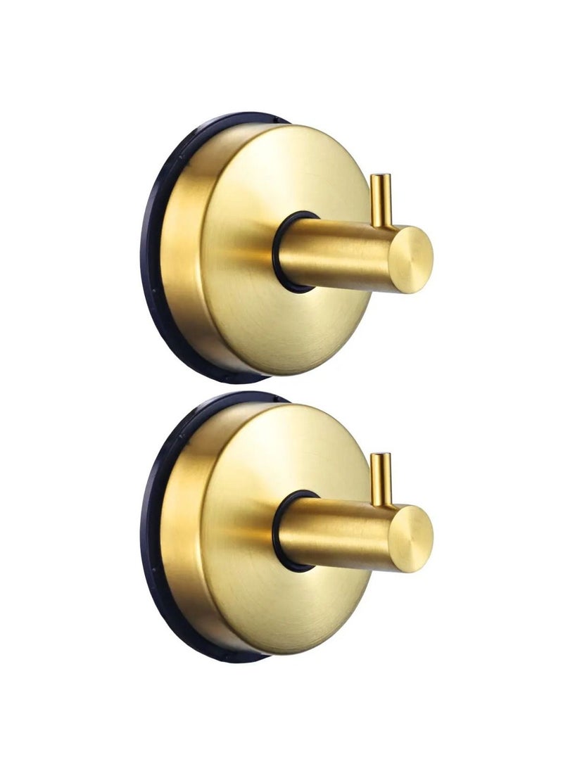 Zalcoon Vacuum Suction Cup Towel Hooks for for Bathrooms, GOLD, Shower Hanger Hook Hanger Towel Rack Heavy Duty Wall Mounted Robe Hooks Sucker, Bathroom Organizer (Pack of 2)  - Image 1