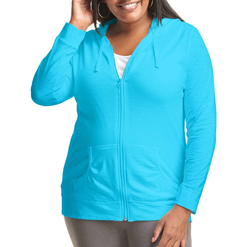 JUST MY SIZE womens Slubcotton Fullzip Lightweight Womens fashion hoodies Process Blue 5X US