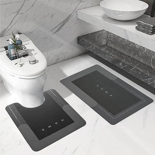 Schweek 2Pcs Bathroom Mats and Toilet Rugs U Shaped Set, Non-Slip Quick-Dry Toilet Mat Bath Mat Rug for Tub, Shower and Bath Room 19.7"x31.5"+19.7"x23.6", Dark Grey - Image 1