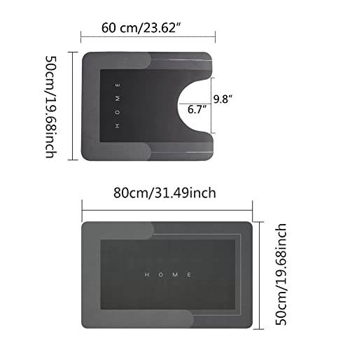 Schweek 2Pcs Bathroom Mats and Toilet Rugs U Shaped Set, Non-Slip Quick-Dry Toilet Mat Bath Mat Rug for Tub, Shower and Bath Room 19.7"x31.5"+19.7"x23.6", Dark Grey - Image 2
