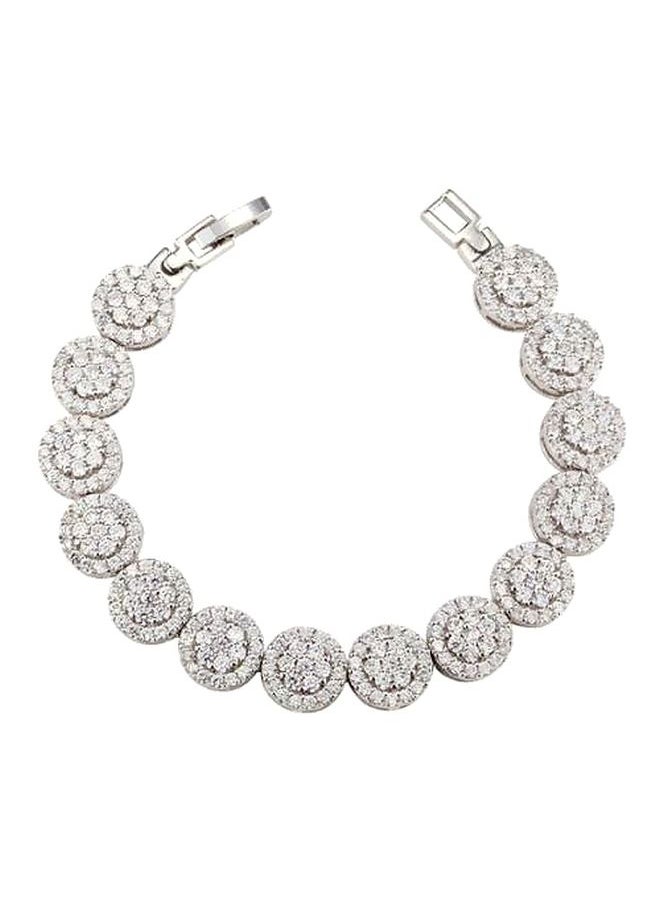 NIBEMINENT - 18K White Gold Plated Crystal Studded Elegant Glisten Bangle Bracelet - Image 1