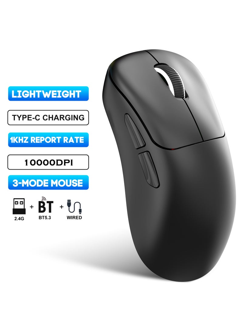 Rock Pow Wireless Gaming Mouse,Superlight 49g Tri-Mode Bluetooth/2.4G/Wired Mouse,Optical Sensor Adjustable 10000 DPI, Ergonomic Design BT5.3 Rechargeable Gaming Mice for PC/Mac/Laptop,Black - Image 1