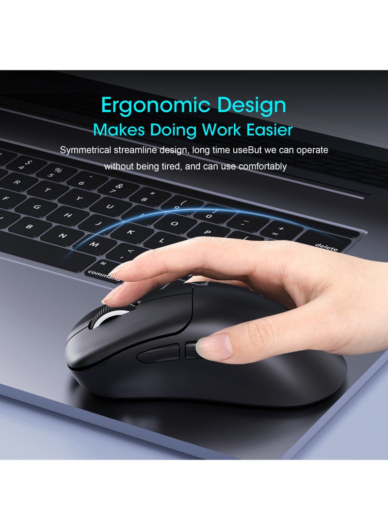 Rock Pow Wireless Gaming Mouse,Superlight 49g Tri-Mode Bluetooth/2.4G/Wired Mouse,Optical Sensor Adjustable 10000 DPI, Ergonomic Design BT5.3 Rechargeable Gaming Mice for PC/Mac/Laptop,Black - Image 3