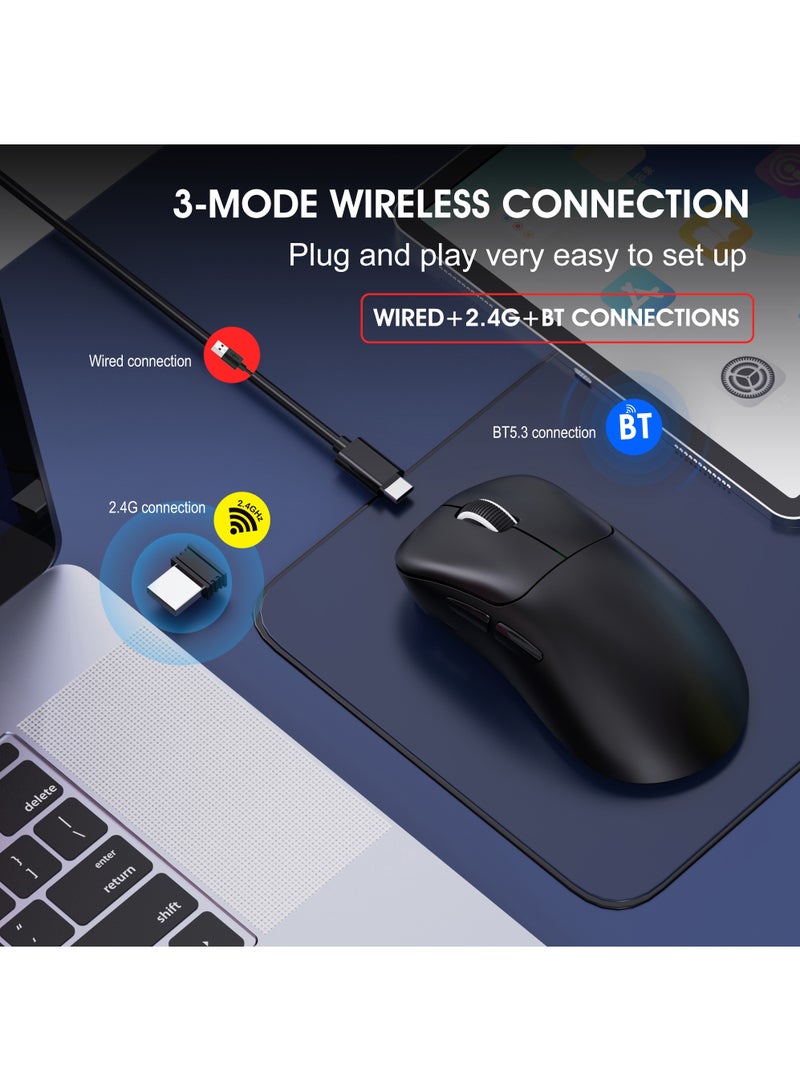Rock Pow Wireless Gaming Mouse,Superlight 49g Tri-Mode Bluetooth/2.4G/Wired Mouse,Optical Sensor Adjustable 10000 DPI, Ergonomic Design BT5.3 Rechargeable Gaming Mice for PC/Mac/Laptop,Black - Image 4