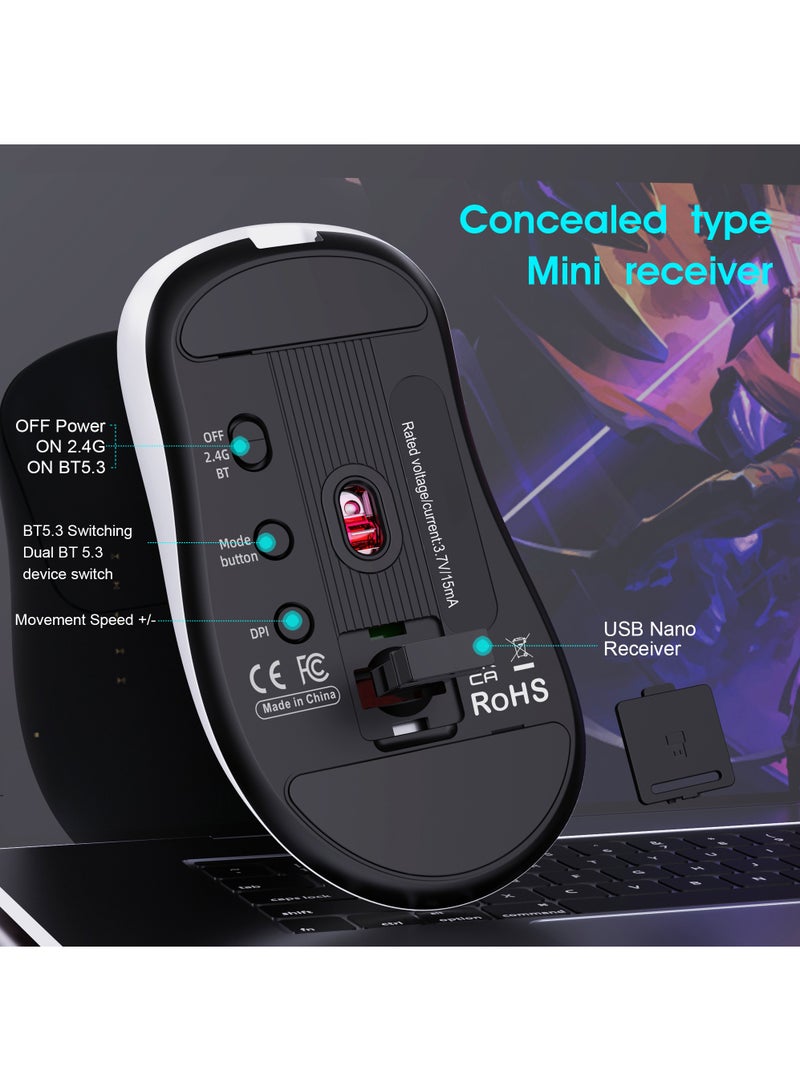 Rock Pow Wireless Gaming Mouse,Superlight 49g Tri-Mode Bluetooth/2.4G/Wired Mouse,Optical Sensor Adjustable 10000 DPI, Ergonomic Design BT5.3 Rechargeable Gaming Mice for PC/Mac/Laptop,Black - Image 5