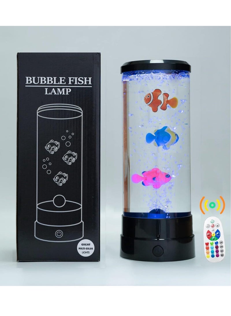 "Fish Lava Lamp with Bubbles – 16-Color Changing Night Light & Mood Lamp with Remote Control (Black)" - Image 1