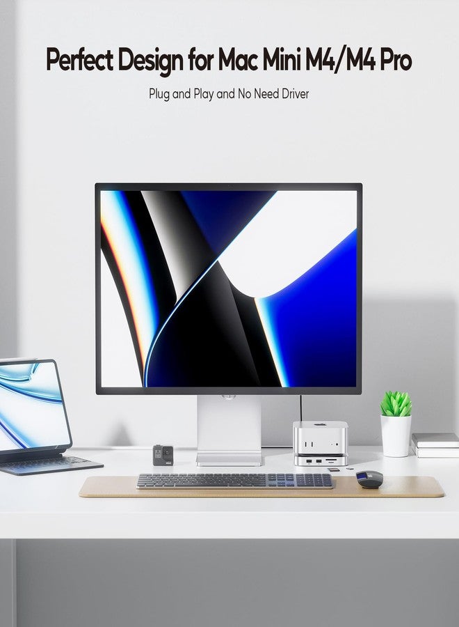 PULWTOP Mac mini M4 Dock with 4TB M.2 SSD Enclosure (SSD NOT Included), Mac mini M4/ M4 Pro Hub Stand with HDMI 4K 60Hz, 2024 MacMini USB C Hub Accessories, 3 USB A 2.0, SD/TF Card, Audio (Silver-1) - Image 2