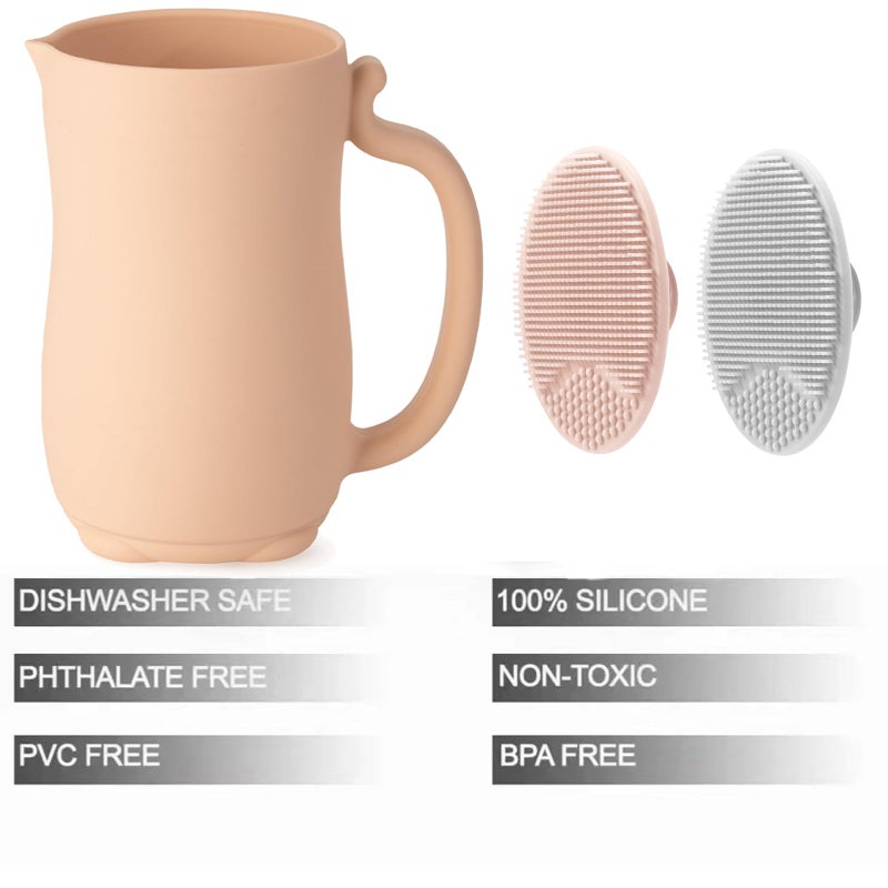 PandaEar Baby Bath Rinse Cup, Silicone Baby Shampoo Rinser with 2 Pack Cradle Cap Brush for Kids Toddler Body Washing (Pink) - Image 2