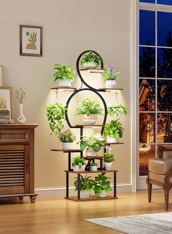 Forthcan Multi-Tier Indoor Plant Stand with LED Grow Lights, Metal & Wood Display Shelf, Corner Flower Rack for Houseplants/Herbs - Image 2