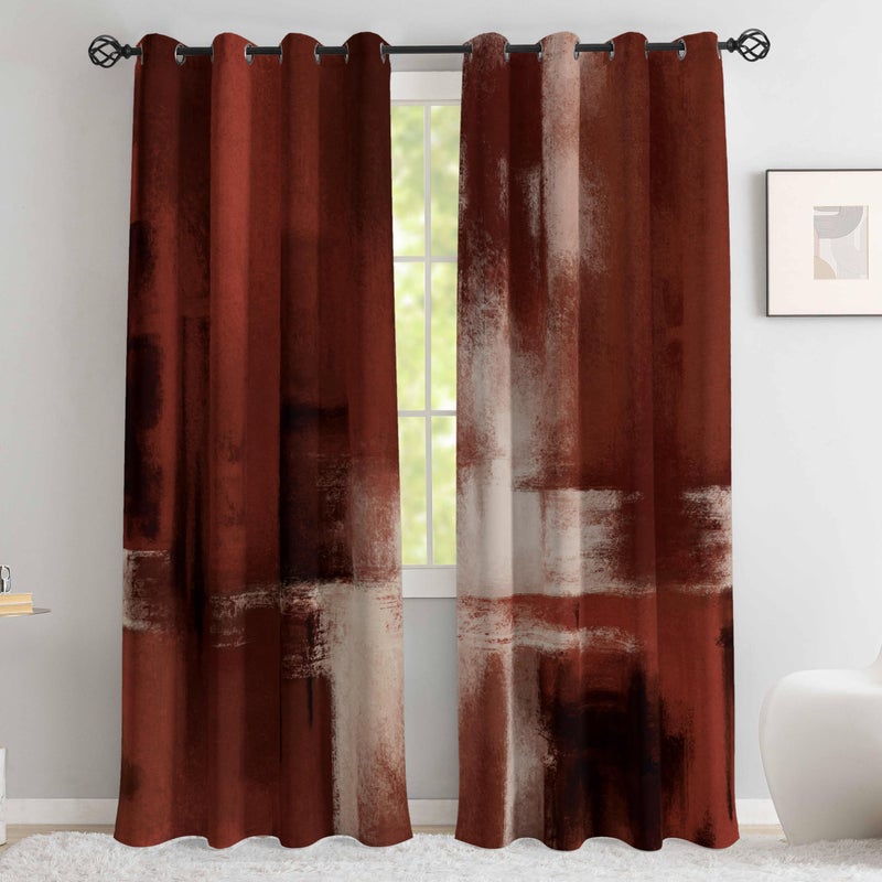 Asuexpect Red Curtains 2 Panels Abstract Rust Curtain Room Darkening Grommet Window Treatments Modern Decorative for Bedroom Living Room  52x84 Inches - Image 3