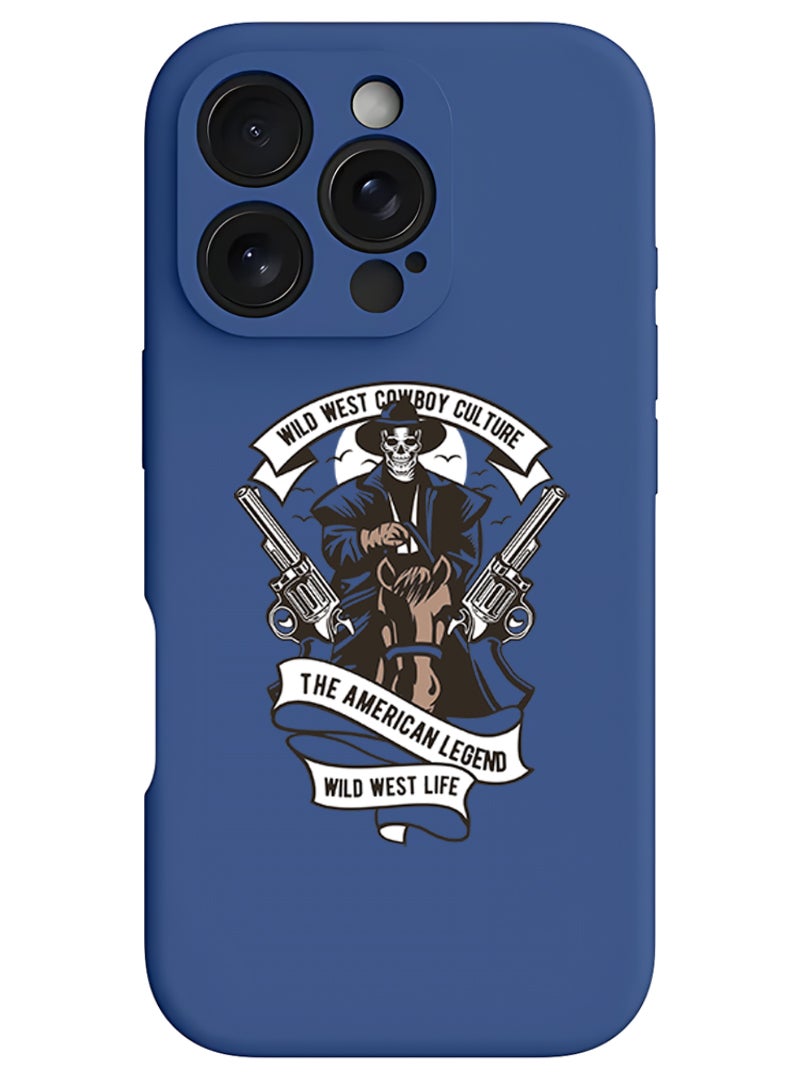 Theodor iPhone 16 Pro Max Blue Protective Slim Fit Case Liquid Silicone Cover with Full Body Protection Anti-Scratch Shockproof Case For iPhone - Wild west cowboy culture - Image 1