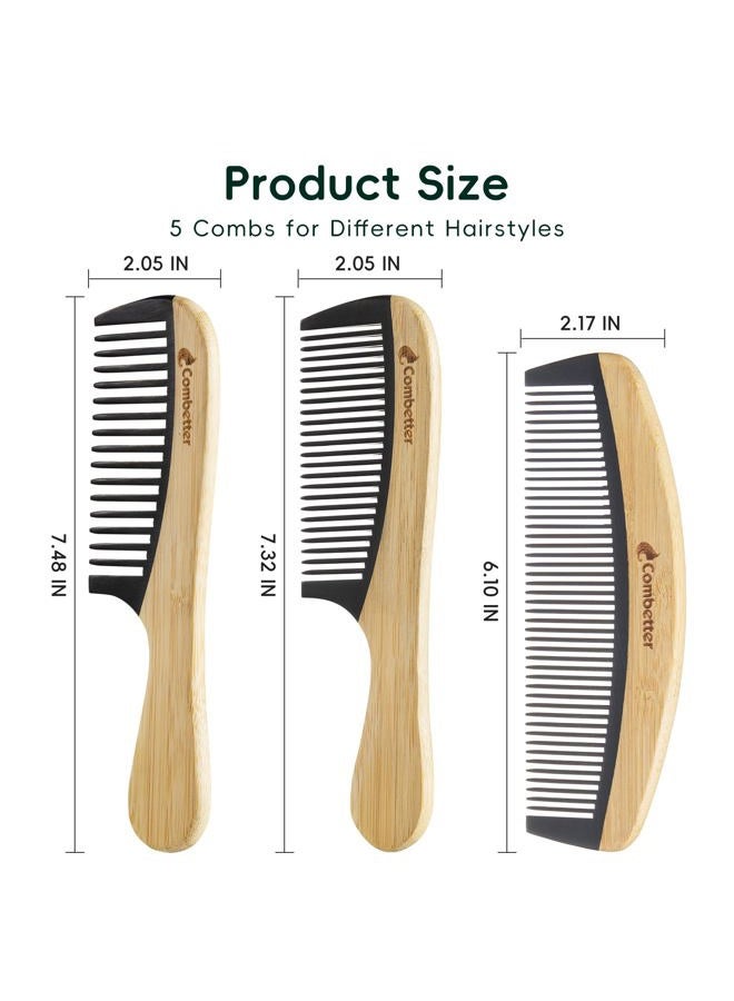 Combetter Bamboo Detangling Comb, Anti Static Comb for Curly, Thick, Think Hair & Beard, Eco-Friendly Durable Bakelite Infused Hair Comb for Women,Men (Wide Tooth with Handle) - Image 4