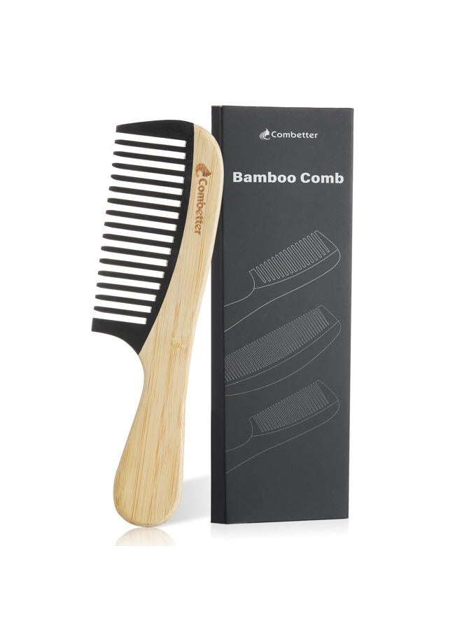 Combetter Bamboo Detangling Comb, Anti Static Comb for Curly, Thick, Think Hair & Beard, Eco-Friendly Durable Bakelite Infused Hair Comb for Women,Men (Wide Tooth with Handle) - Image 1