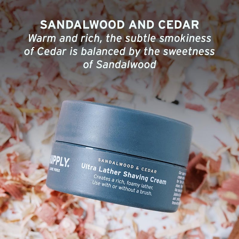 SUPPLY Ultra Lather Shaving Cream Sandalwood & Cedar - Hypoallergenic Formula for Men - 3.4 Oz Jar - Naturally Soothes and Protects, Guards Against Razor Burn and Irritation - Image 5