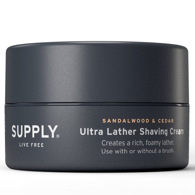 SUPPLY Ultra Lather Shaving Cream Sandalwood & Cedar - Hypoallergenic Formula for Men - 3.4 Oz Jar - Naturally Soothes and Protects, Guards Against Razor Burn and Irritation - Image 1