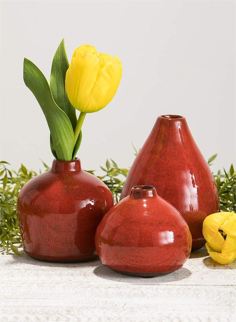 Sullivans Ceramic Vase Set- 3 Small Vases, Rustic Home DÃ©cor, Modern Farmhouses; Ideal Shelf DÃ©cor, Table DÃ©cor, Bookshelf, Mantle, Red (CM2038) - Image 5