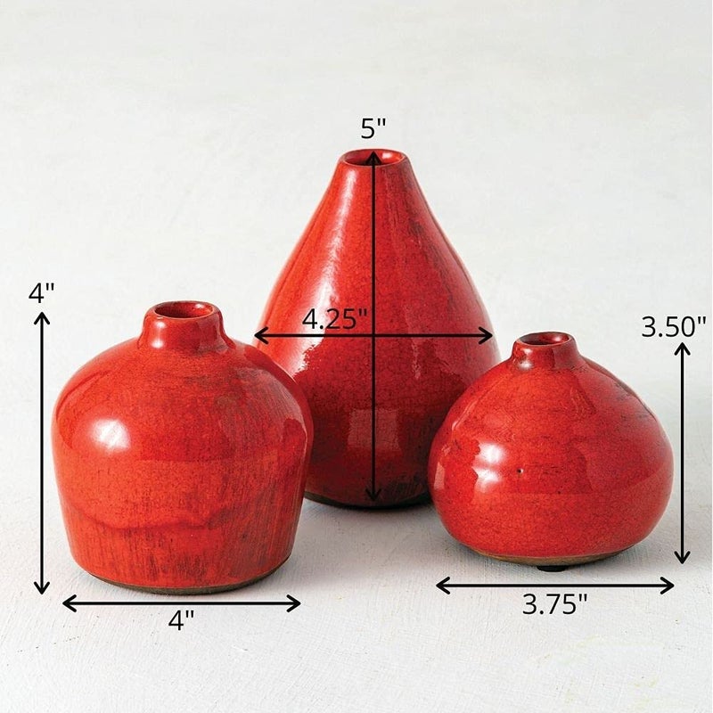 Sullivans Ceramic Vase Set- 3 Small Vases, Rustic Home DÃ©cor, Modern Farmhouses; Ideal Shelf DÃ©cor, Table DÃ©cor, Bookshelf, Mantle, Red (CM2038) - Image 2