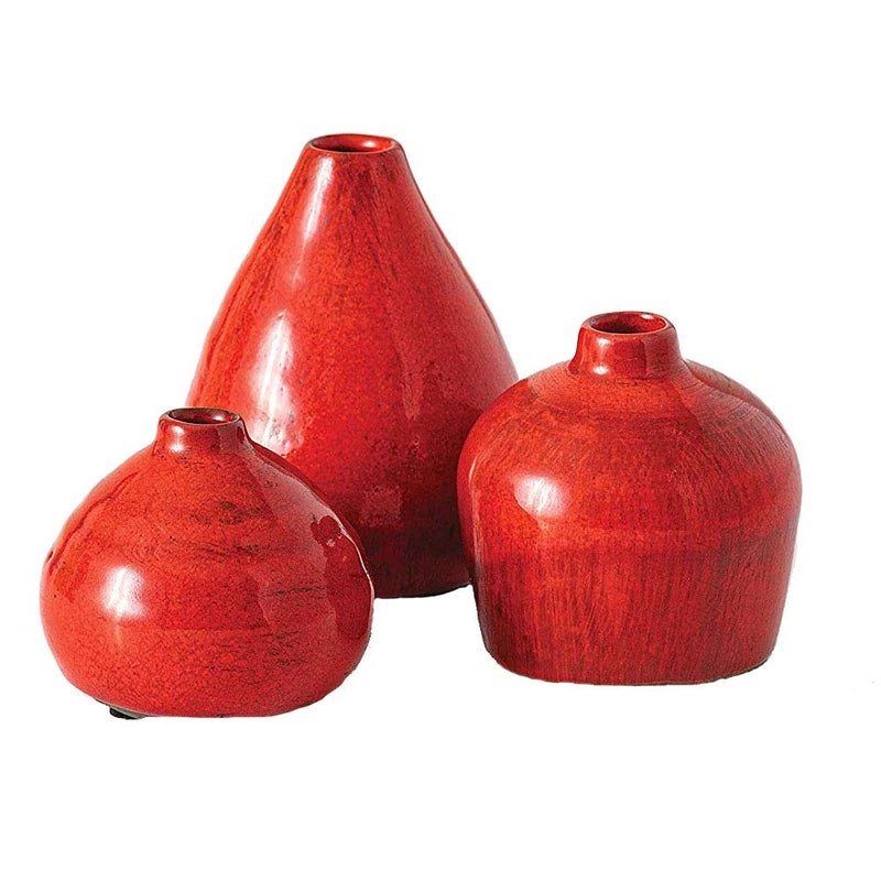 Sullivans Ceramic Vase Set- 3 Small Vases, Rustic Home DÃ©cor, Modern Farmhouses; Ideal Shelf DÃ©cor, Table DÃ©cor, Bookshelf, Mantle, Red (CM2038) - Image 1