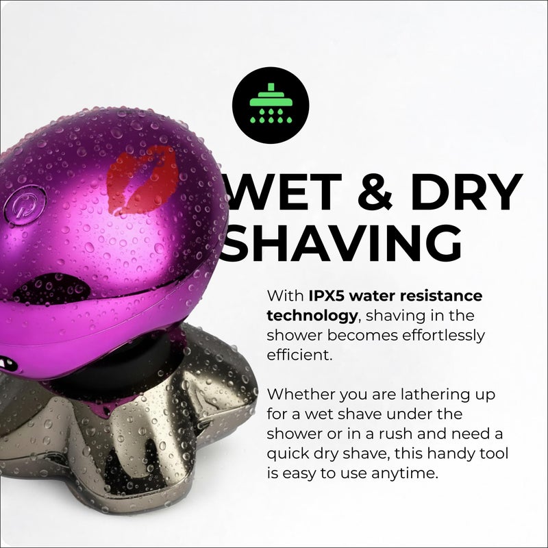 Skull Shaver Butterfly Kiss PRO - Women's Electric Shaver for Bikini Line, Legs & Body - Wet & Dry Use - Ergonomic, Hypoallergenic Blades - 60 Minutes Cordless Use - Purple - Image 5